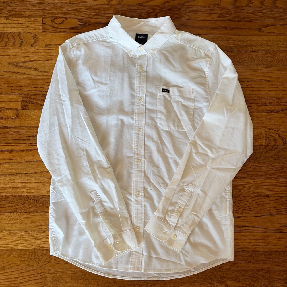 RVCA Men’s White Button-Down Casual Shirt